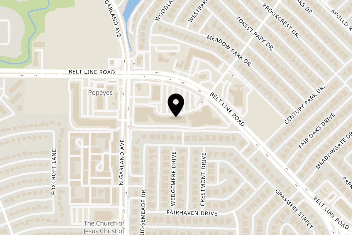 Map showing the location of Sali's Pizza & Pasta on 1238 Belt Line Rd #310 in Garland